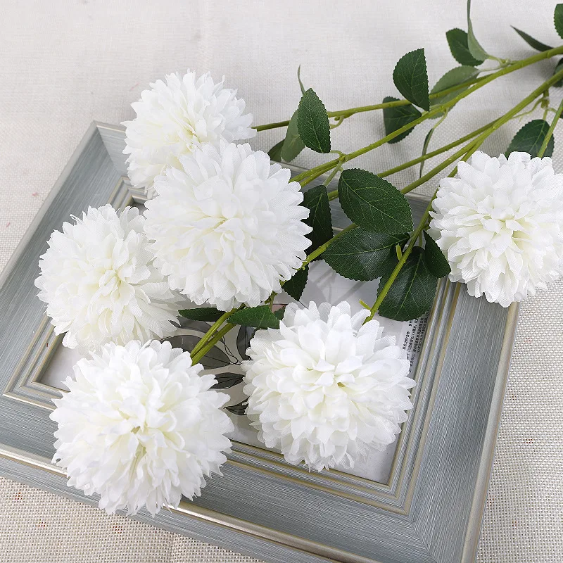6 Heads of Single  Artificial Chrysanthemum Ball Flowers for Home Garden Party Office Coffee House Decoration