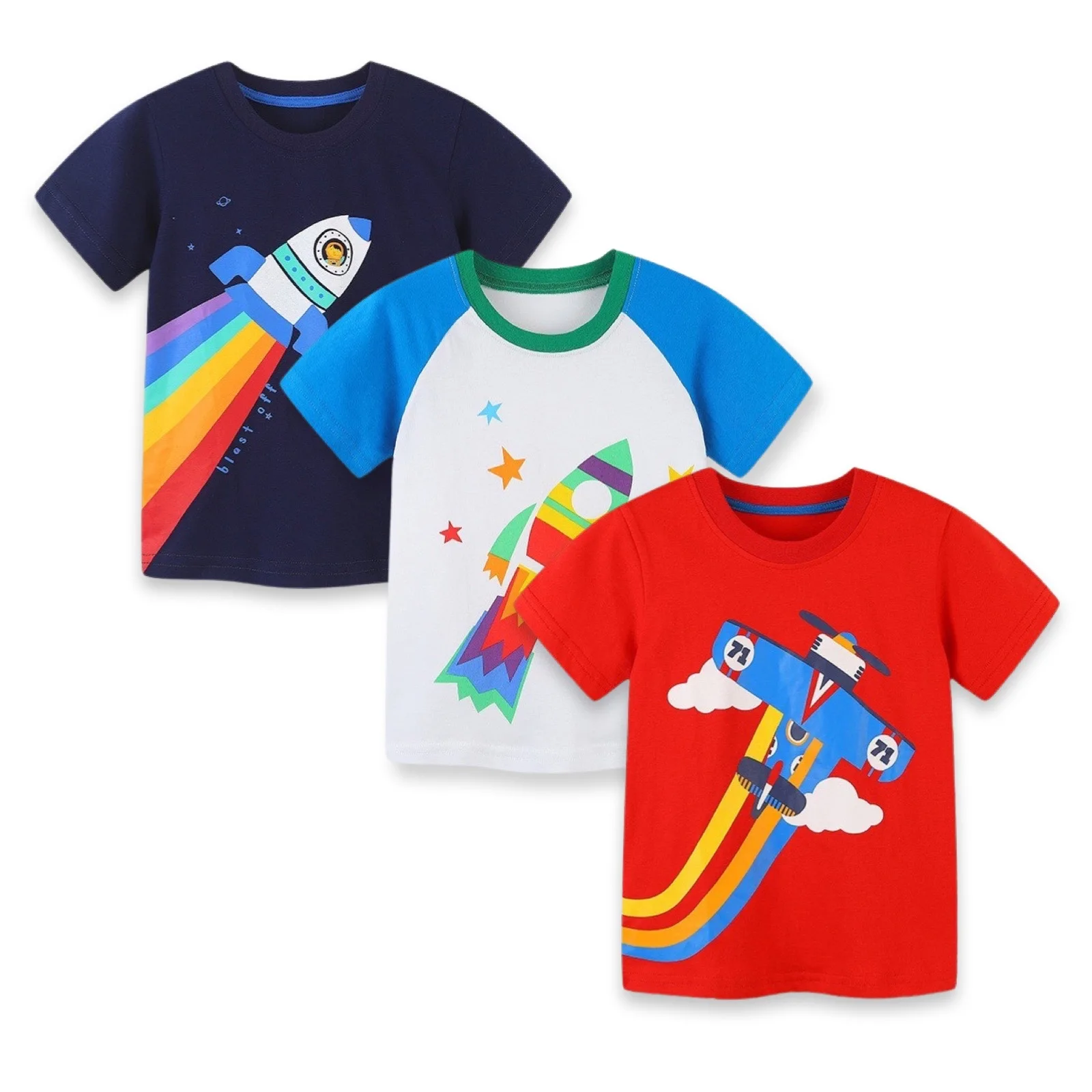 2024 New kids wear Summer 100% organic cotton kids shirts Graphic Print Round Neck t-shirt for boys