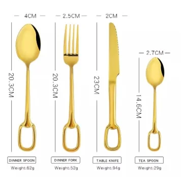 Gold Plated Mirror Polished Cutlery With Square Buckle Hook Handle Of knife Fork And Spoon Set For Gift Wedding Party