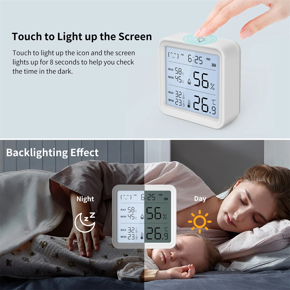 eMylo Humidity And Temperature Sensor Zigbee Tuya (8CM*8CM), Bluetooth Digital Thermometer Hygrometer