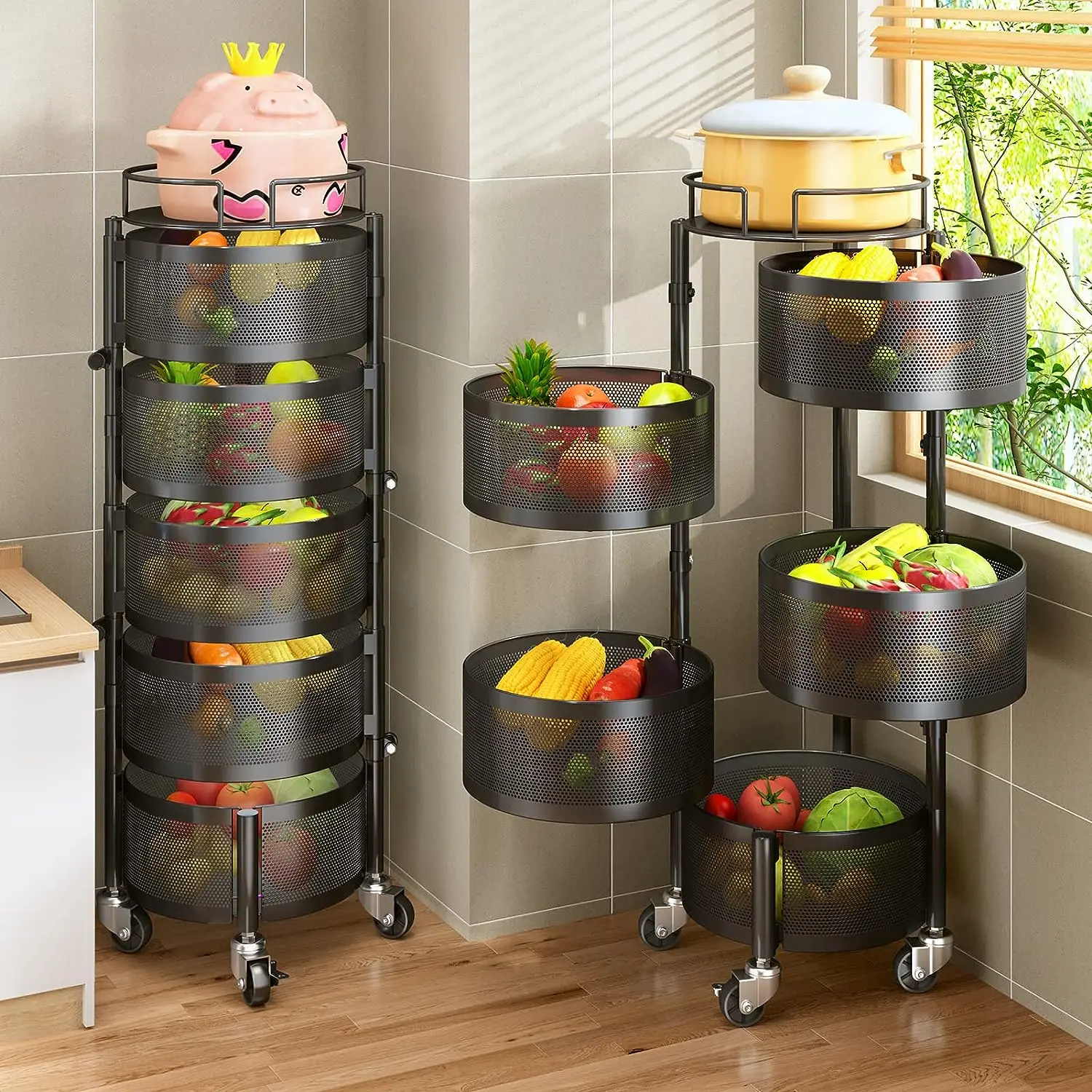 4 layer Kitchen Rotating Storage Rack Rotating Storage Shelves Fruit Vegetable Rack