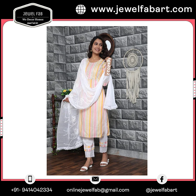 Most Beautiful And Fashionable Cotton Kurti Pant And Dupatta Set From India Bollywood Style Trendy Women Cotton Summer Boho