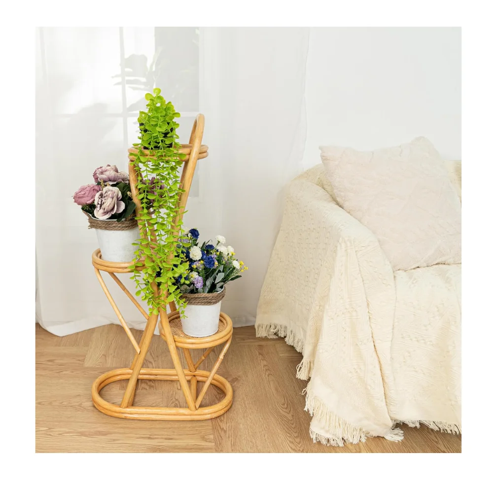 High-quality natural rattan material rattan plant shelf 3-tier plant stand, indoor, outdoor wholesale made in Vietnam