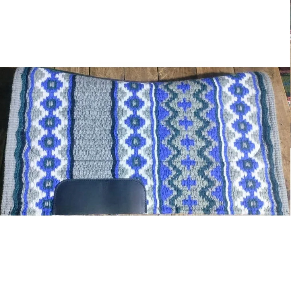 100% NEWZEALAND WOOL SADDLE BLANKET WITH FELT LINING LEATHER PATCH DESIGN/CUSTOM DESIGN WESTERN WOOL PADS
