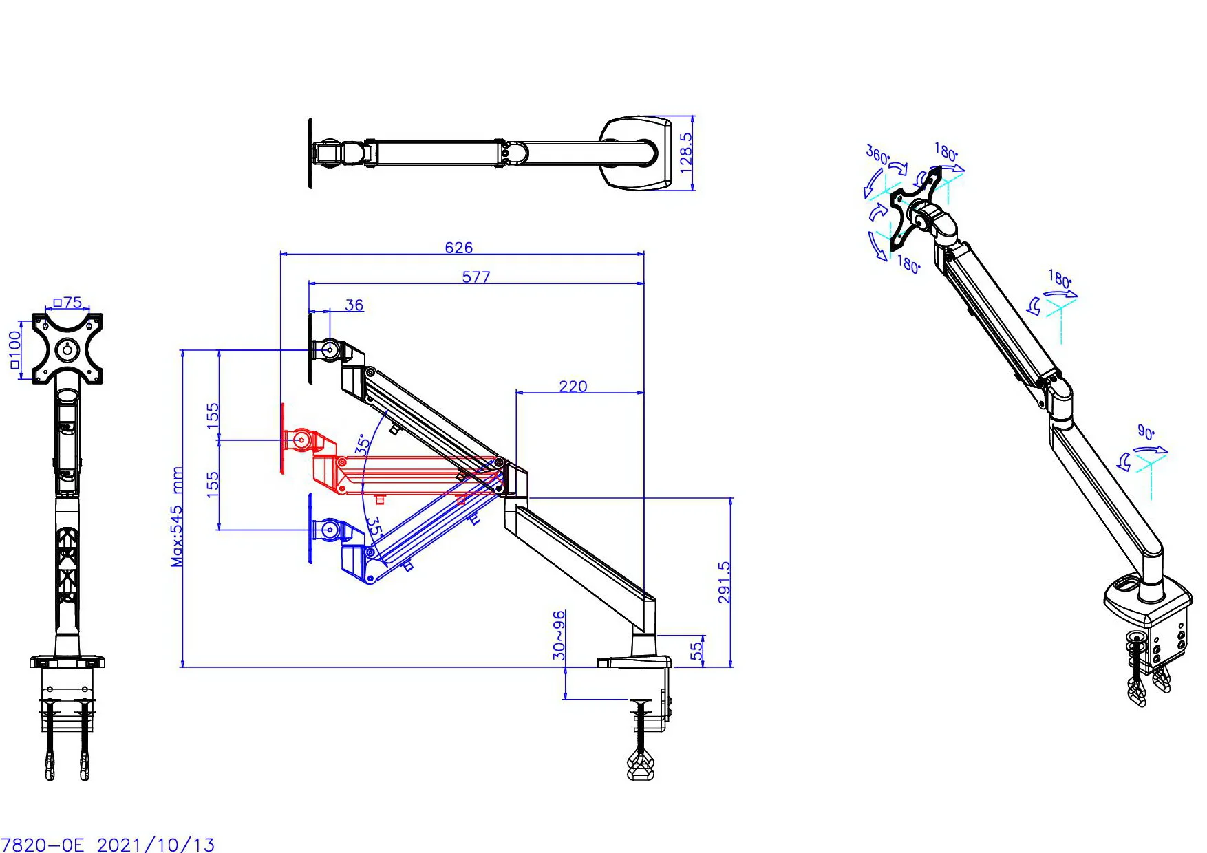 Adjusts Height 360 Degrees Rotation Single Monitor Arm Gas Spring TAA compliant