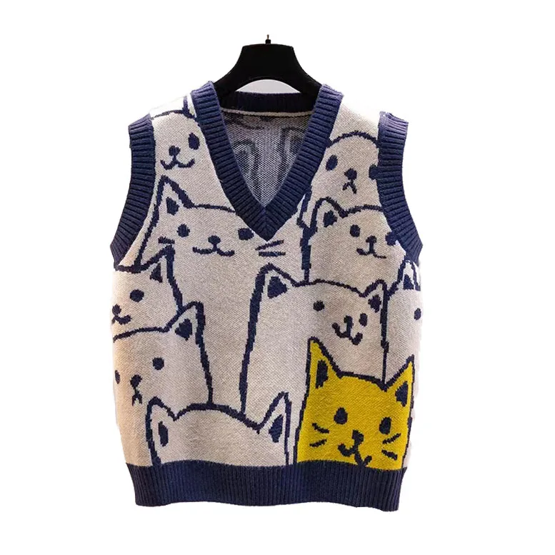 Custom Anime Mens Knitwear Oem Knit Jacquard Crew Neck Sweater Sleeveless Top Knitted Vest Sweater
