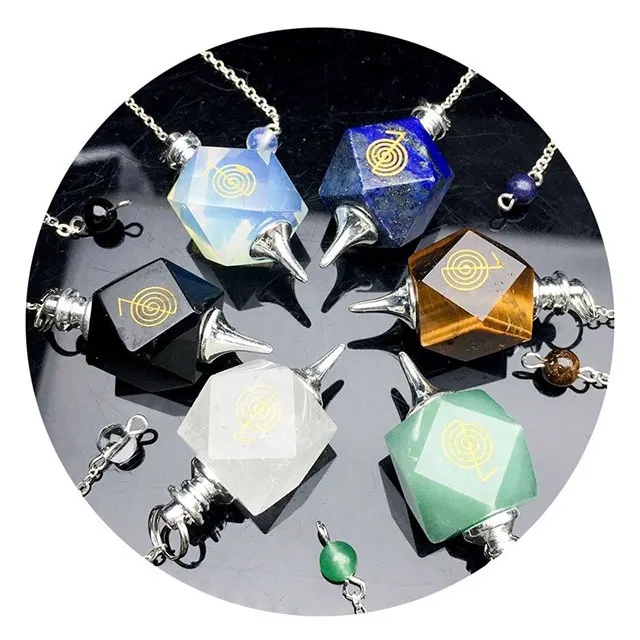 Assorted Hexagon Engraved  Reiki Healing Pendulum Wholesale Crystal Healing Engraved Usui Reiki Symbols Gemstone Positive Energy