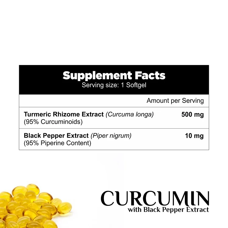 Private Label Customized Logo Best Selling Wholesale Dietary Supplement Curcumin with Black Pepper Softgel from India
