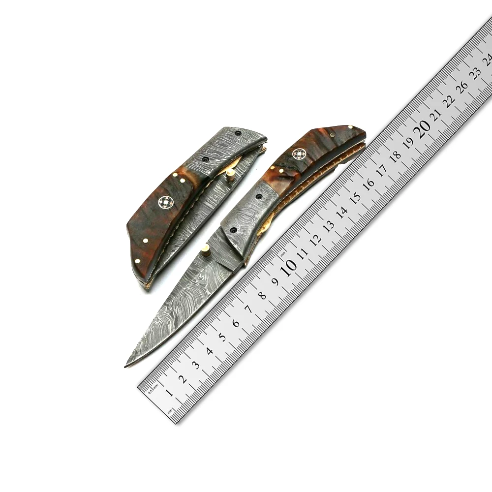 Best Selling Product Tactical Folding Blade Wood Handle Knife Outdoor Bushcraft Hunting Camping Damascus Pocket Knife