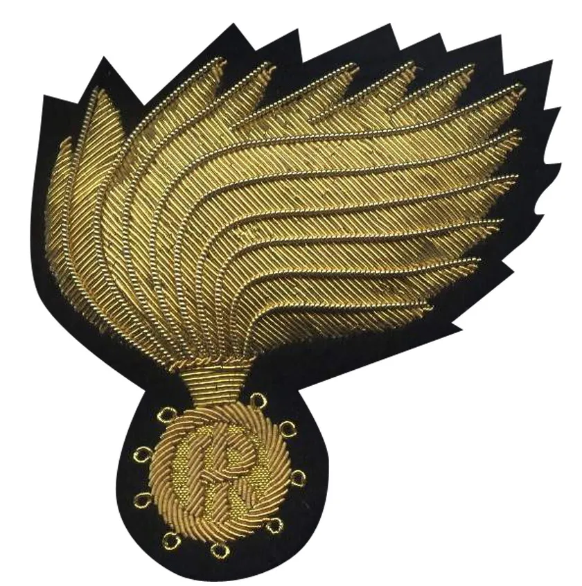 Flame Gold University Luxury Style Badges Custom Made Mylar Crest Patches with Magnet Embroidery Technics Hat Badges Supplier