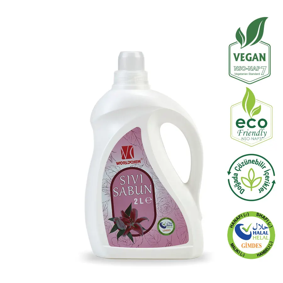 Worldchem - Halal & Vegan & Eco-Friendly Liquid Hand Soap 2L Rose Scented Pink Color Foamy Pleasant Scent