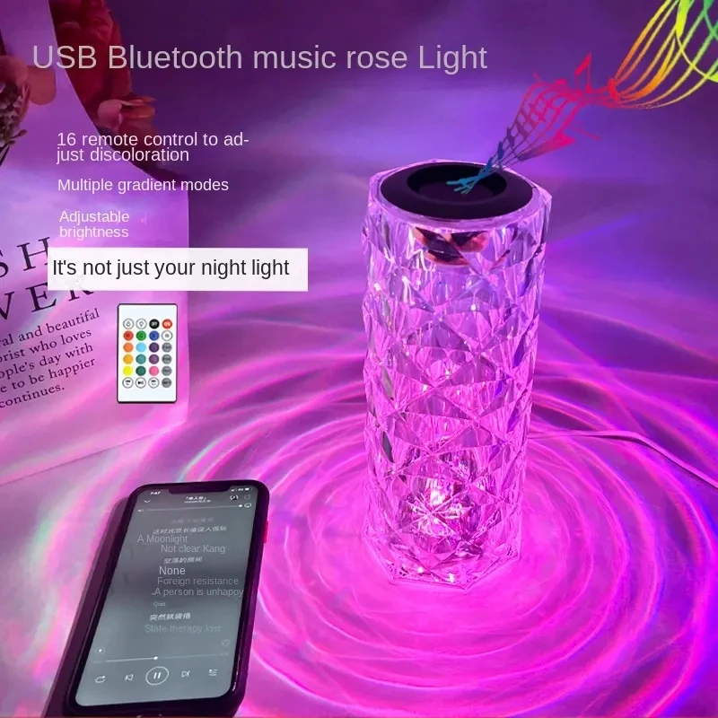 Hot sale Multicolored RGB Touch Led Table Lamp USB Charging Crystal Acrylic Rose Audio Light For Bedroom Living