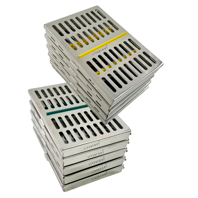 HOT SALE Medical German Dental Autoclave Sterilization Twin Cassette Rack Box Tray / Instruments Stainless Steel Reusable