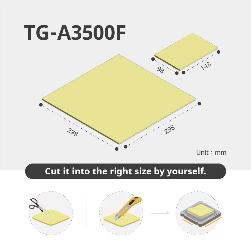 3.0W/mK high thermal conductivity silicone thermal gap pad 155X100mm TG-A3500F