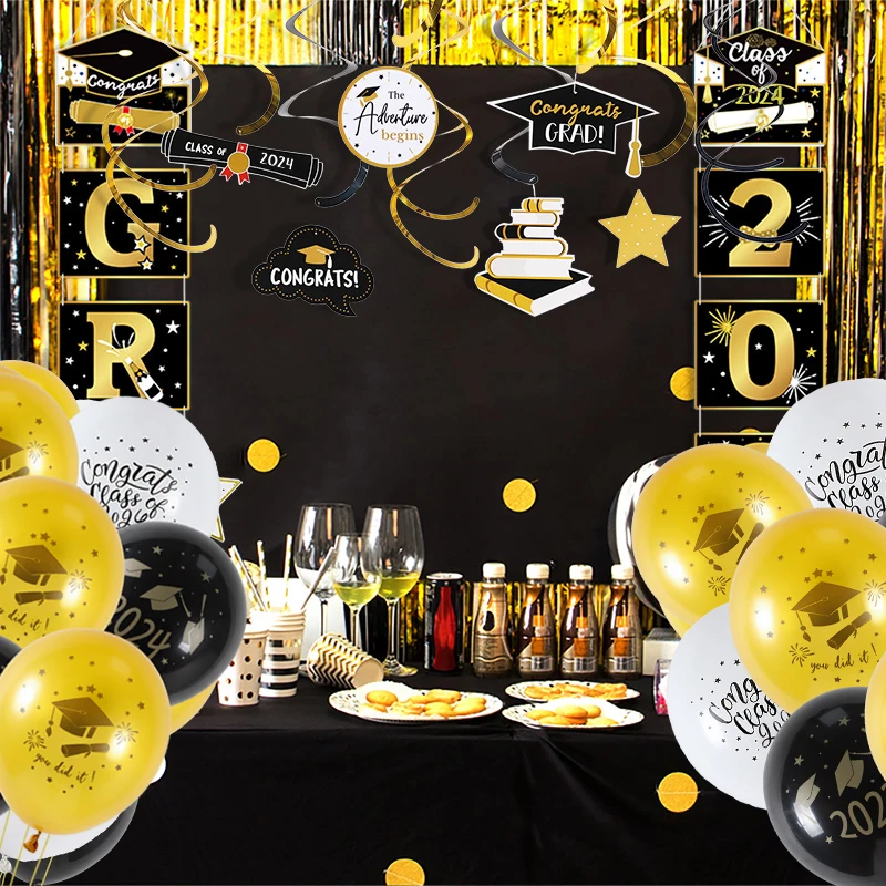 85pcs Cake toppers graduation props graduation decor balloons  2024 Graduation Party Decoration Set