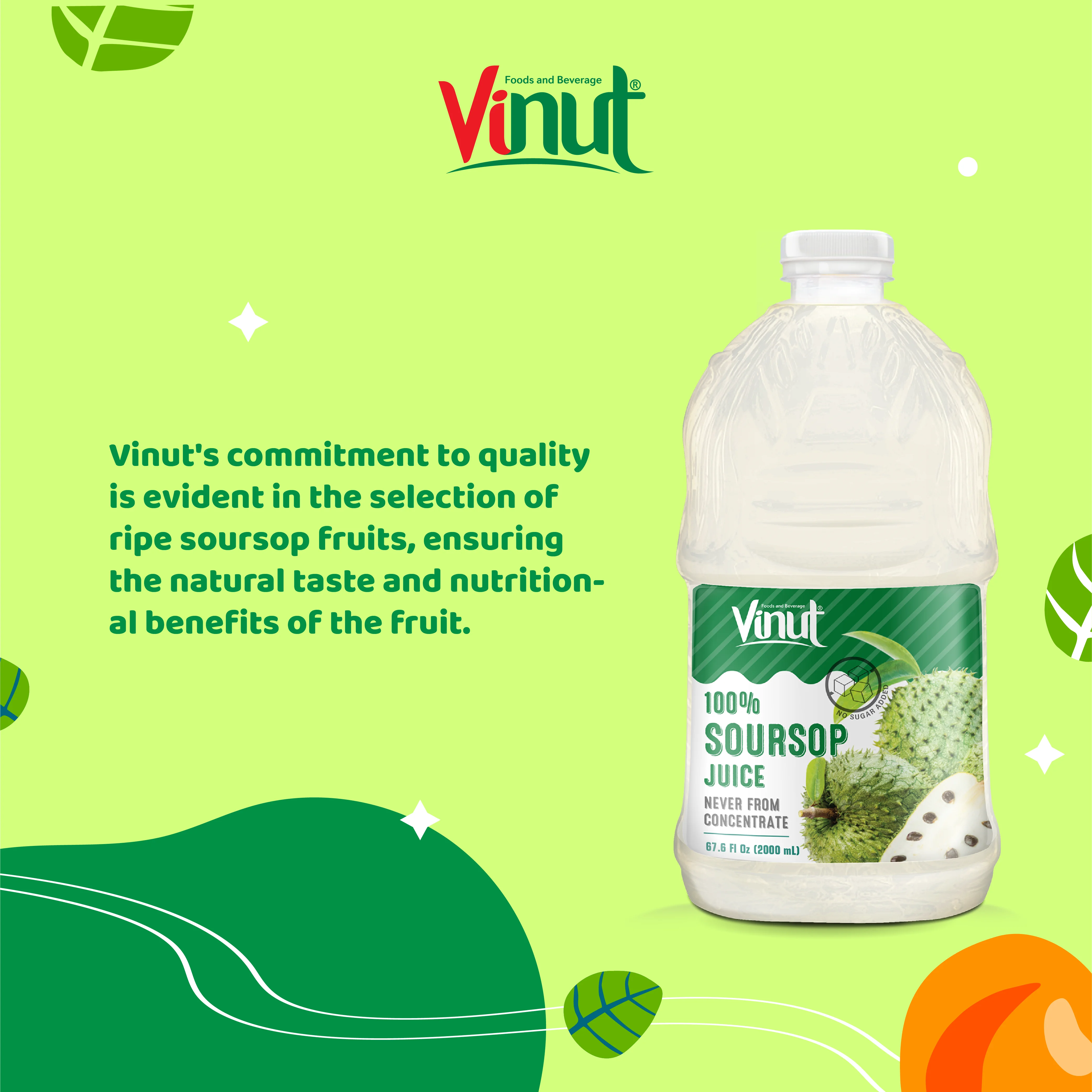2L VINUT 100% Pure Tropical Fruit Juice Soursop Flavor Ready To Ship, Free Sample Made in Vietnam Factory (OEM, ODM)