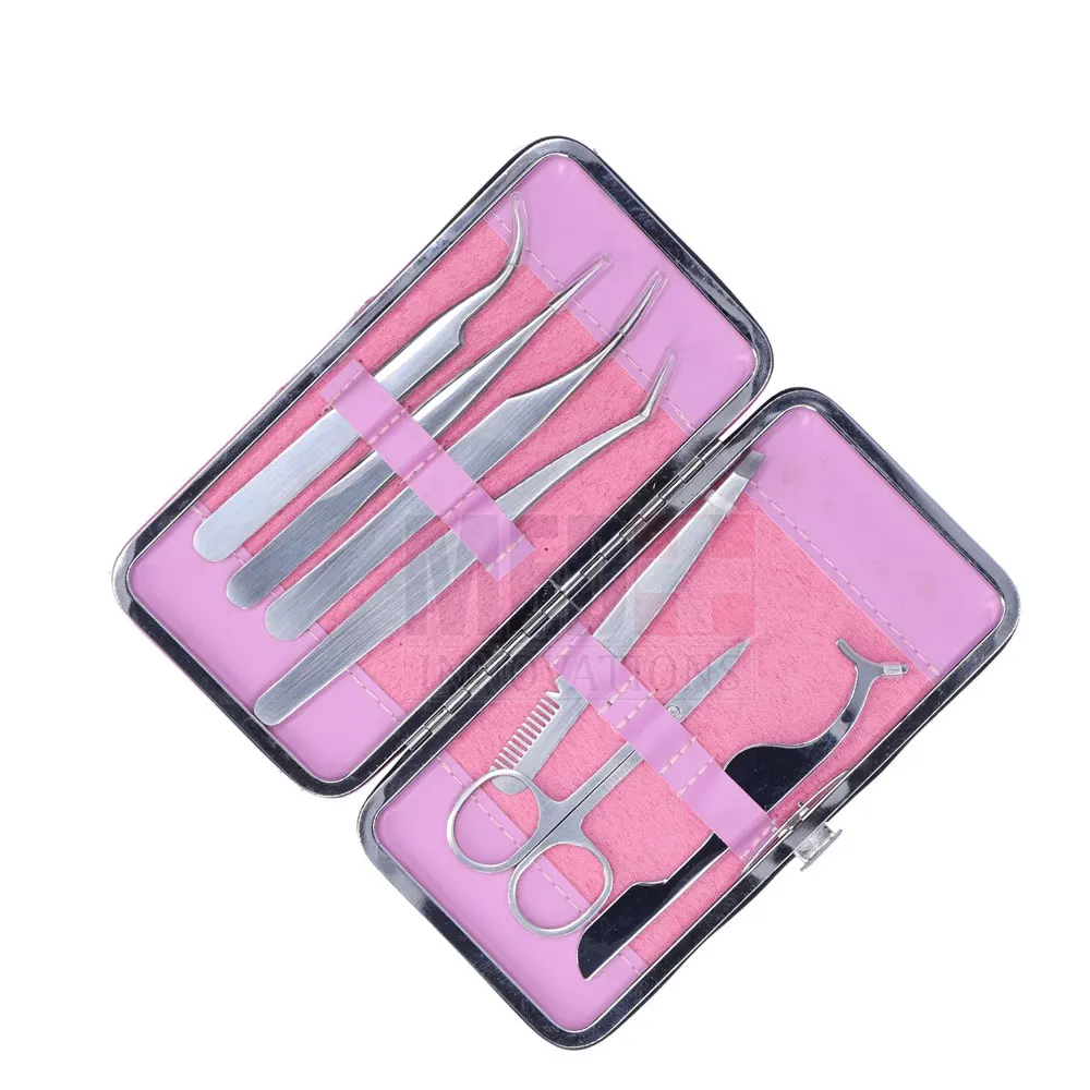 Hot Selling Silver Color Fiber Tip Eye Hair Extension Tools Kit With Non-Slip Stainless Steel Extensions Eyelash Tweezers Set