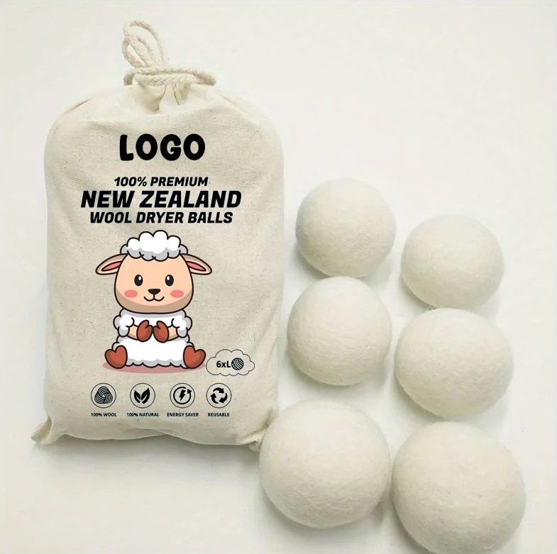 arrivals 2024 FBA top seller trending New zealand wool products xl 7cm wool Dryer Balls 6 pack cotton bag factory wholesale