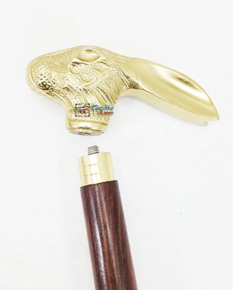 Aluminum Bunny Face Handle Walking Cane Brass Vintage Victorian Wooden Walking Sticks Personalized Handmade Wooden Walking cane