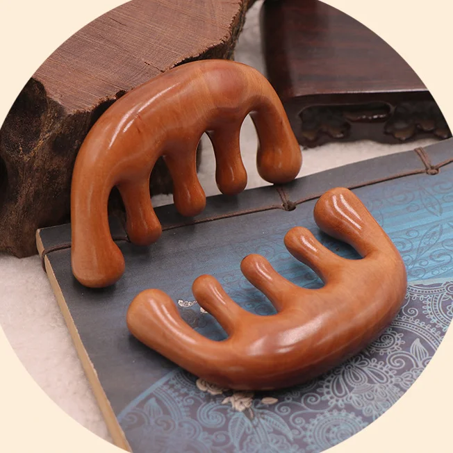 WholesalFactory sales Natural wood Wide Tooth Massager Comb Anti-Static Styling Wet Hair Comb for Head Acupuncture Point Massage