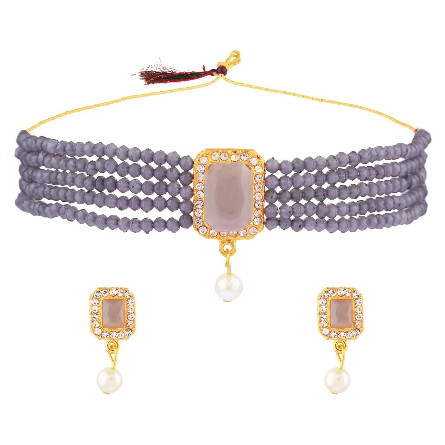 Indian Wedding Latest Choker Design Traditional Kundan Gold Plated Necklace Jewelry Set for Women White Wholesale