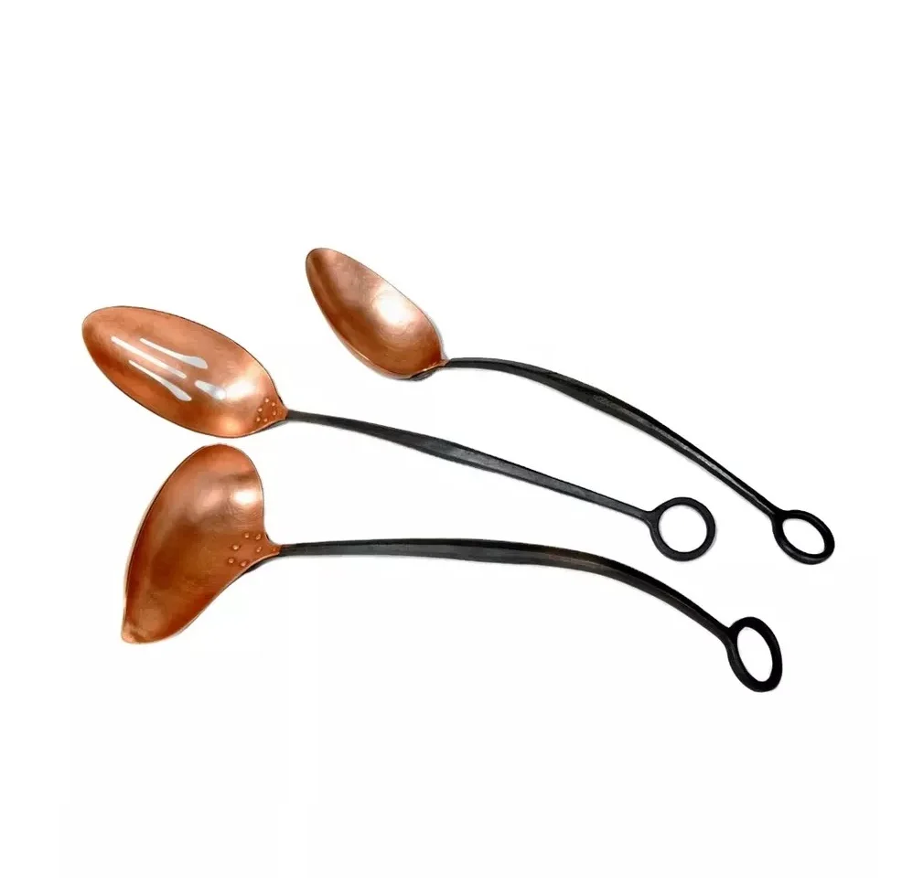 Copper Salad Server With Hand Forged Handle New Cutlery Set of 3 New Metal Flatware New Cutlery Set New Serving Utensils