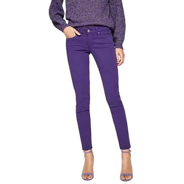 Оптовая продажа, новые модели джинсов, женские брюки на заказ фиолетового цвета с карманом, облегающие Женские джинсовые брюки из индивидуального материала