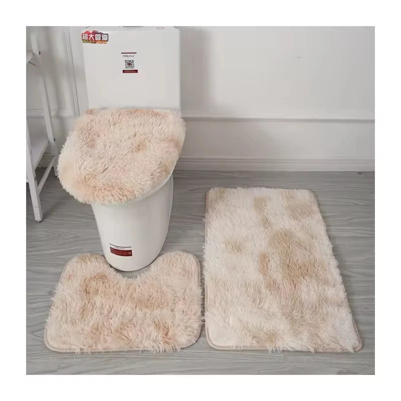 Wholesale Soft Plain Shower Absorbent Anti Slip 3pcs Shaggy Fluffy Microfibre Bathroom Rug Mats