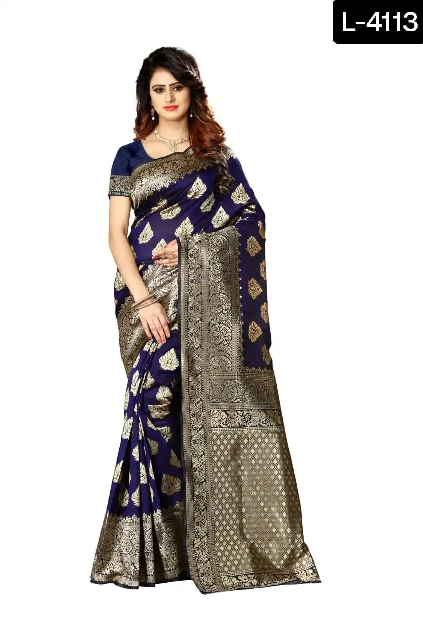 Banarasi Silk Sari with Thread Zari Coding Sequins Work with Silk Blouse Piece Digital Print Sari Top Selling Latest Design Sari