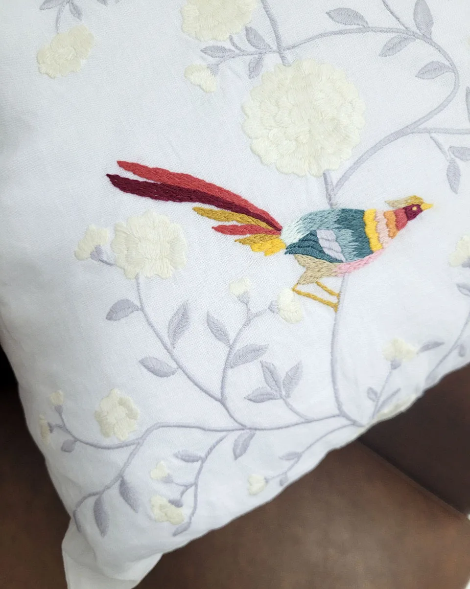 Wholesale Embroidery Lovely Couple of Bird Square Seat Cushion Cover White Cotton Embroidery Latex Throw Pillowcase Sofa Covers