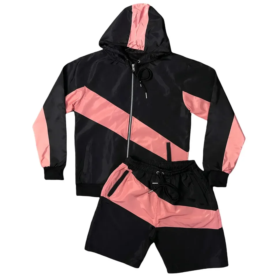 2023 windbreaker jacket and short set zip up wind breaker jacket hoodie cargo running sports two piece biker pants short set men