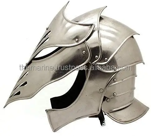 Medieval Knight Full Face 18 Gauge Steel Helmet Custom Metal Logo Model Halloween Warrior Cosplay Costume Accessories Printed
