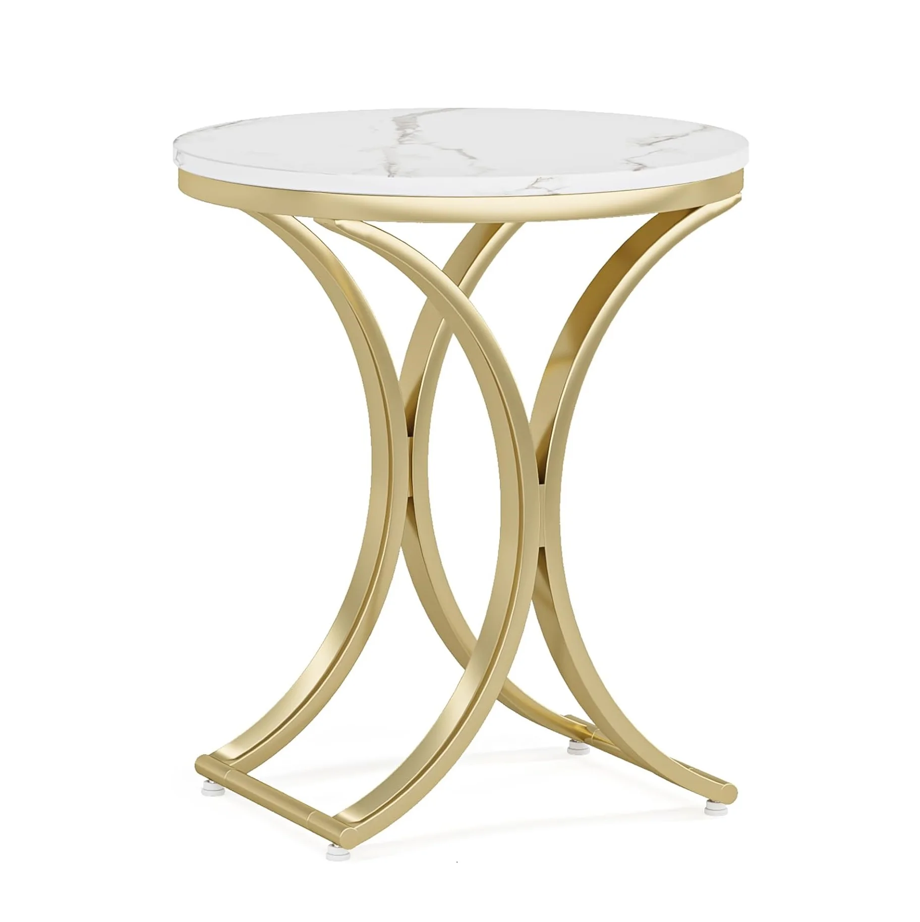 Half moon shape curved marble top coffee table gold Finish Round Stackable End Tables for Living Room or Office Decor