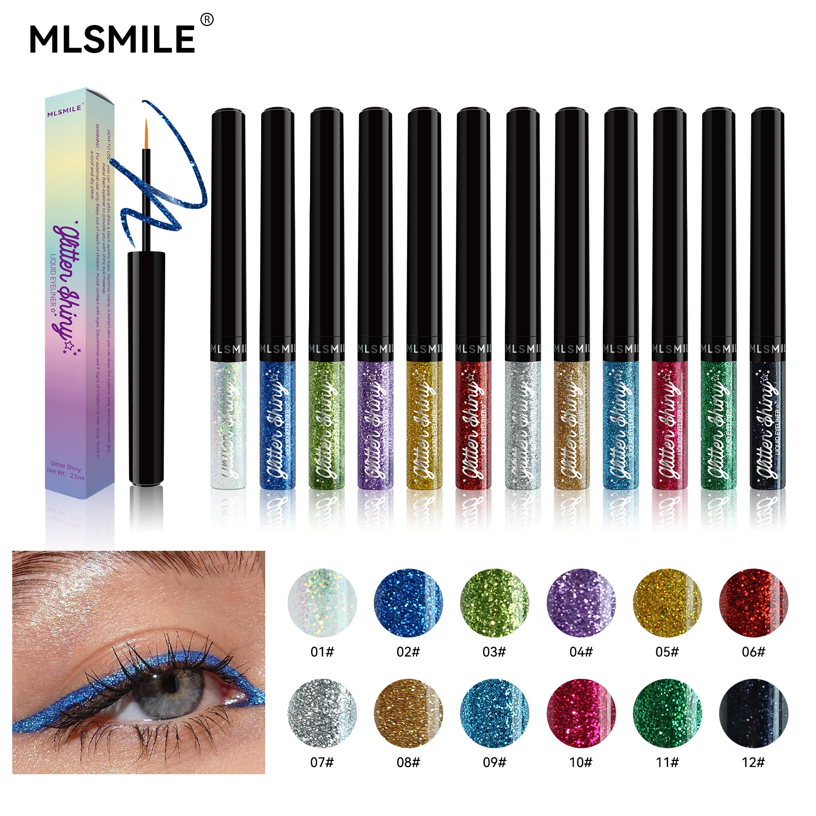 MLSMILE wholesale shiny eyeliner for eyelash extensions eye liner private label waterproof glitter eyeliner