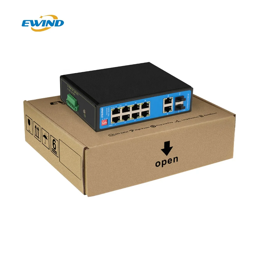 8*10/100/1000M + 2*1000M RJ45 ports + 2*100/1000M SFP slot Industrial fiber Switch