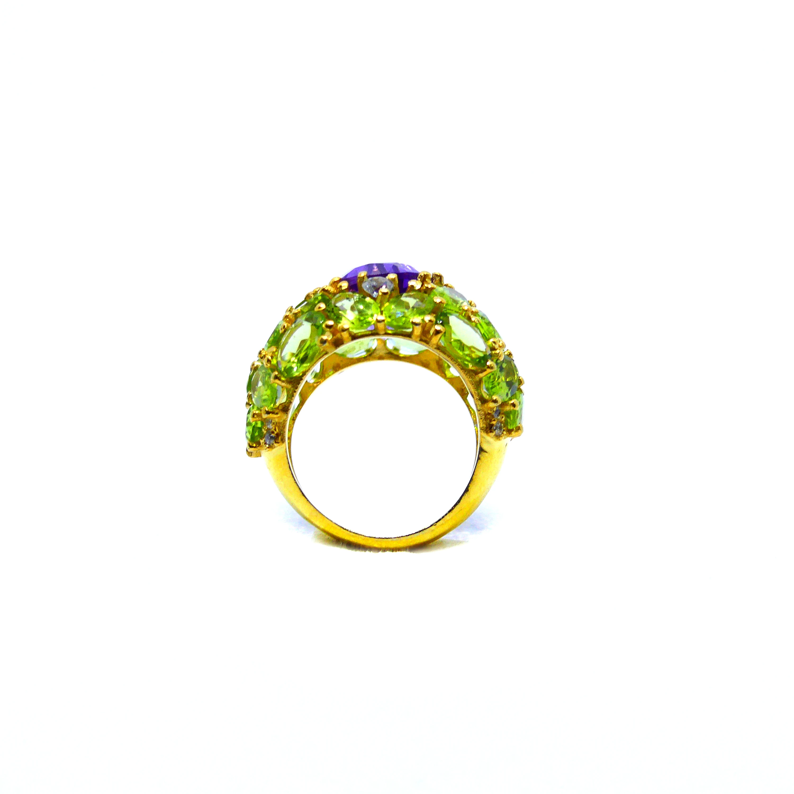 Gold Plated 925 Sterling Silver Fashionable Trendy Cocktail Amethyst Gemstone Ring