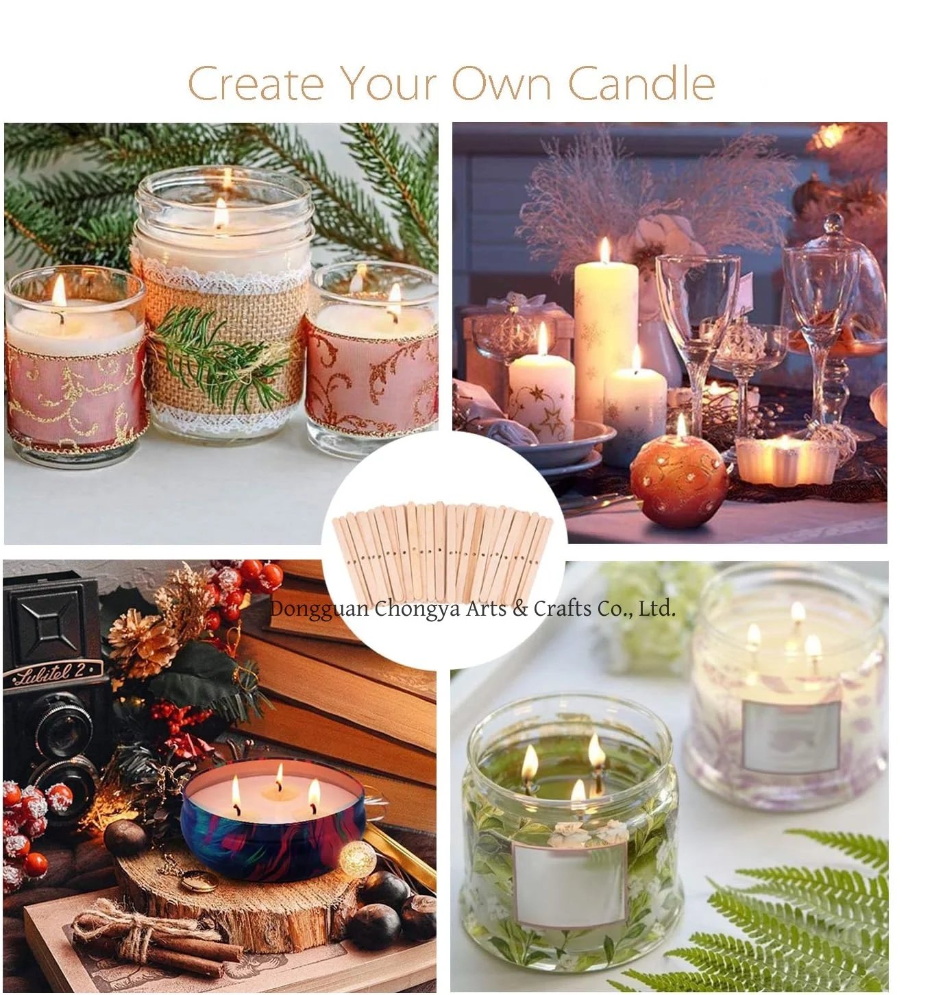 4.4Inches DIY Wooden Candle Wick Holders and Wick Clips for Candle Centering Tool Fragrance Accessories