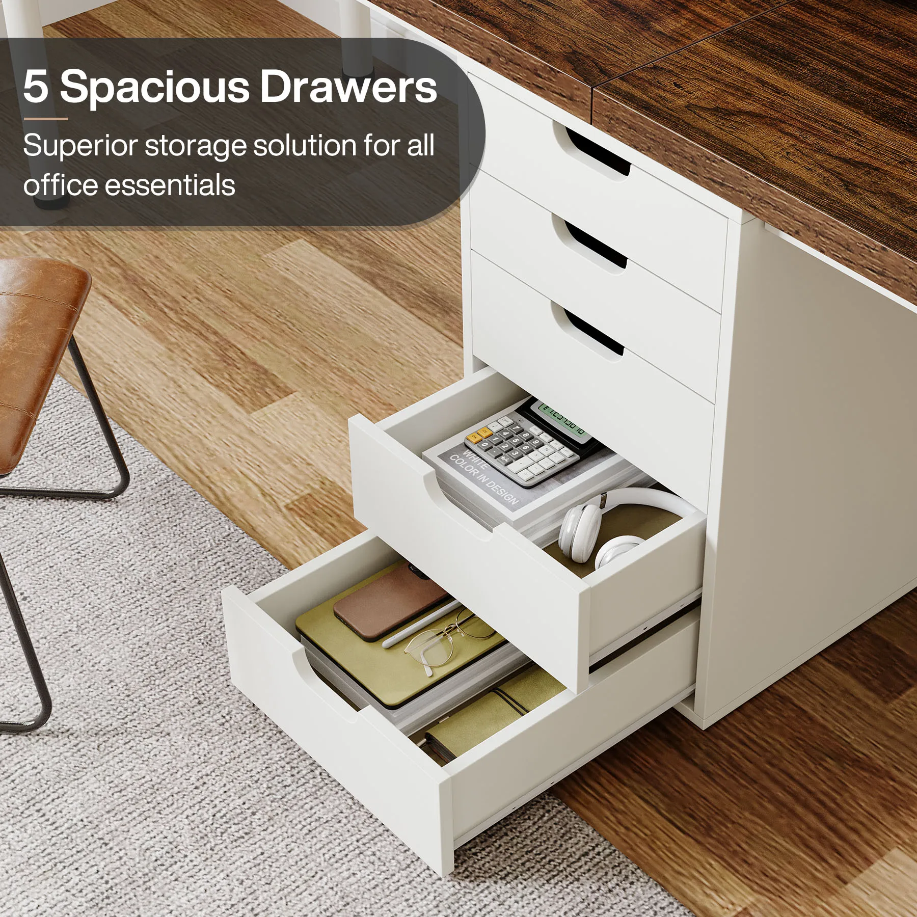 Tribesigns Two Person Computer Desk with 5 Drawers Study Writing Table Workstation Modern Simple Double Computer Desk