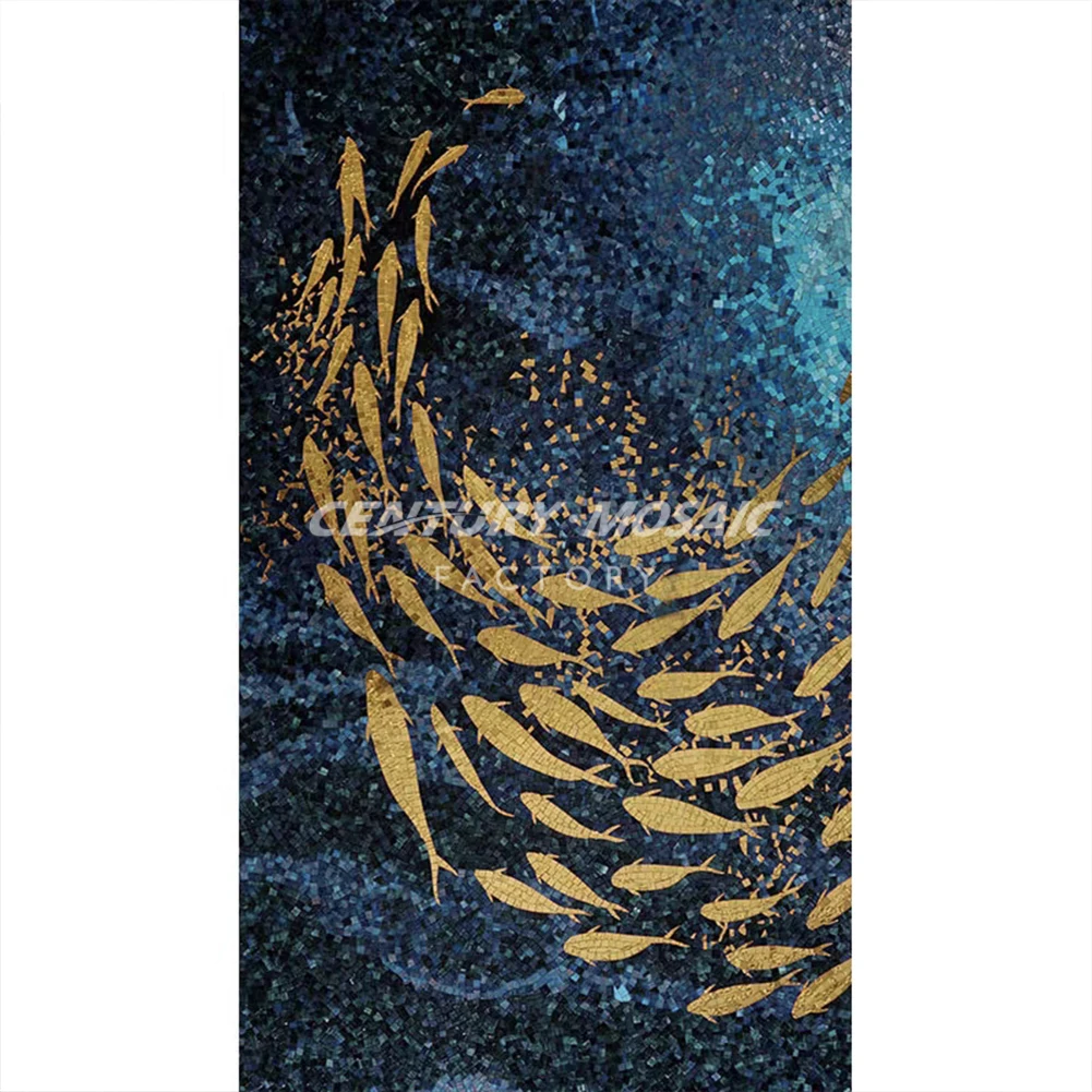 Centurymosaic Customized Handmade Fish Picture Patterns Glass Mural Art Mosaic Tile for Wall