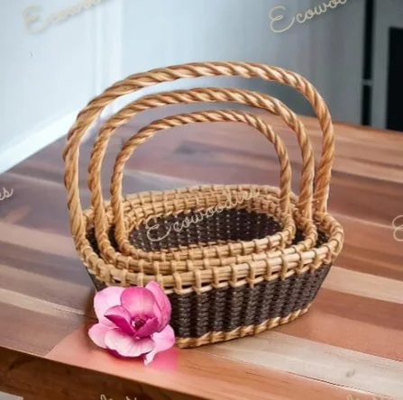 Cane Bamboo Oval Basket for Multipurpose Uses for Hamper Chocolate Flower Pooja Cane Basket Festival Gifts  Set of 3 baskets