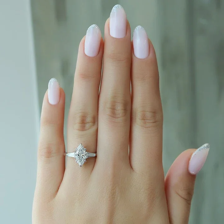 Latest Design Marquise Three Stone Moissanite Engagement Ring with 14k Rose Bridal Finger Ring from India Export