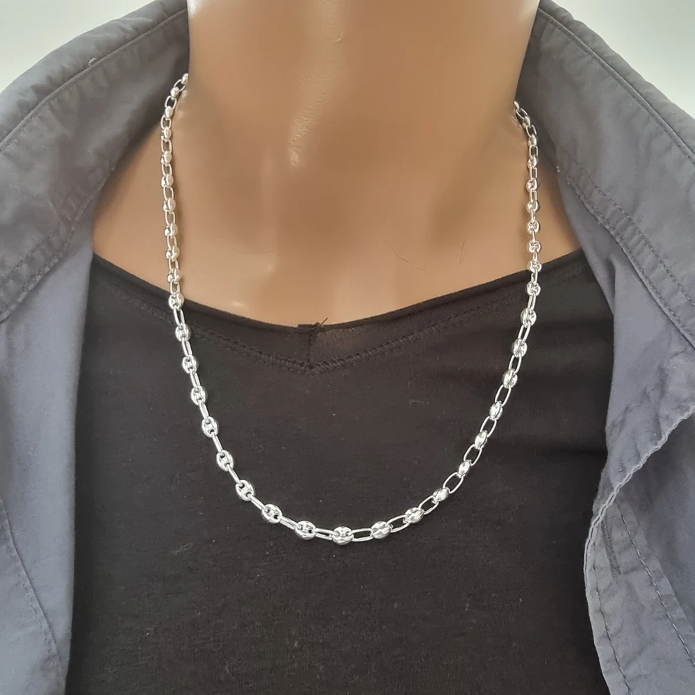 7mm 925 Sterling Silver Men Jewelry Sailor Men Jewellery Coffee Bean Necklace Women Unisex Link Chain Wholesale  Trendy Hot Sale