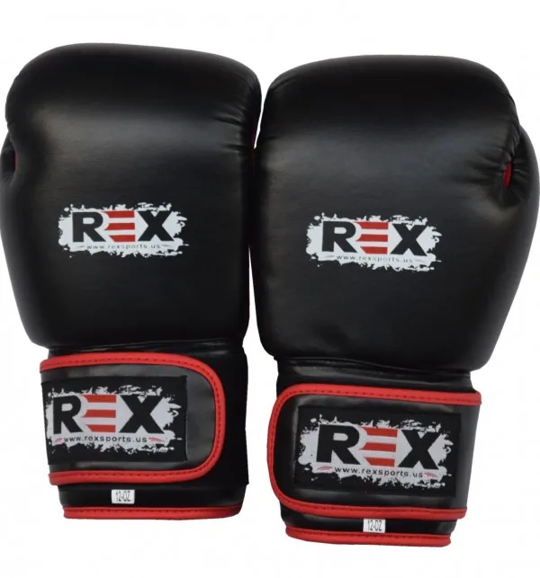 14oz REX Black Red PU Boxing Gloves Artificial Leather MMA Sparring PVC Punch Bag Muay Thai Training Glove with Custom Logo