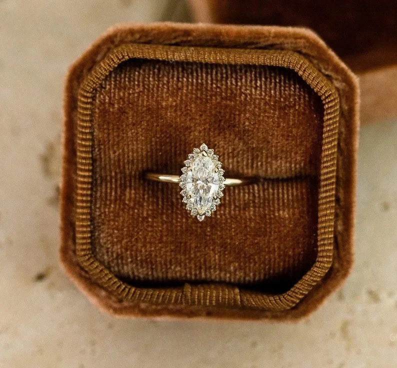 1ct D Color VVS1 Marquise обручальное лабораторное бриллиантовое кольцо с ореолом муассанитом для женщин