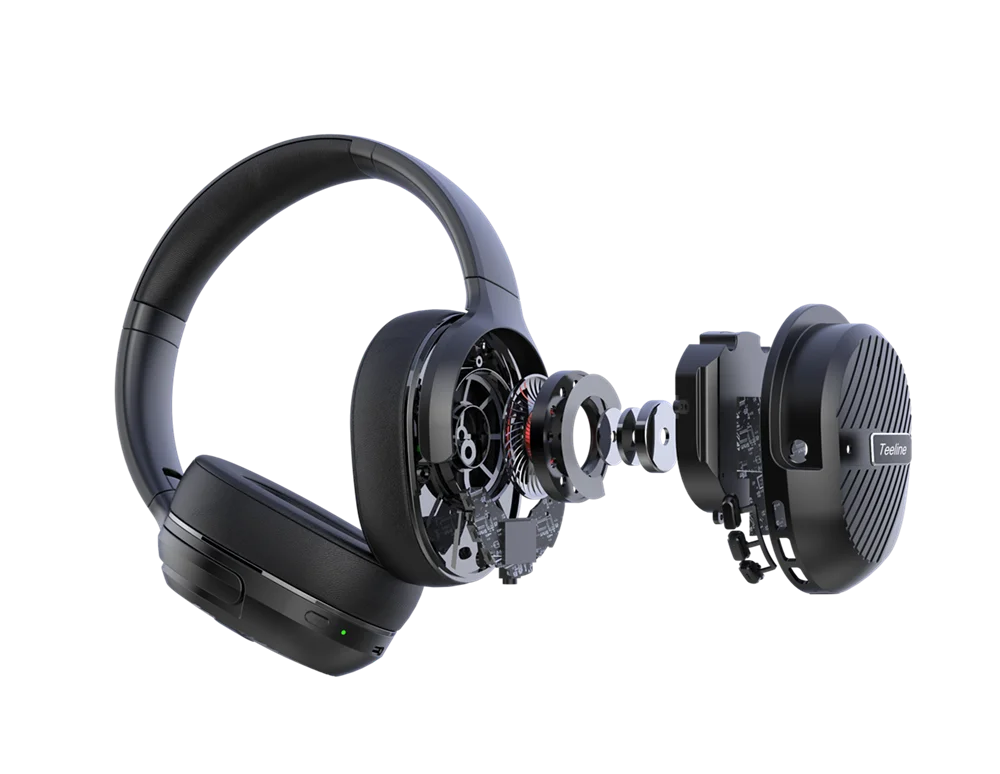 Teeline wireless Bt headphone 4pcs mic Hybrid ANCFB+FF 1050mAh Comfortable protein leather Sport Wireless Earphones