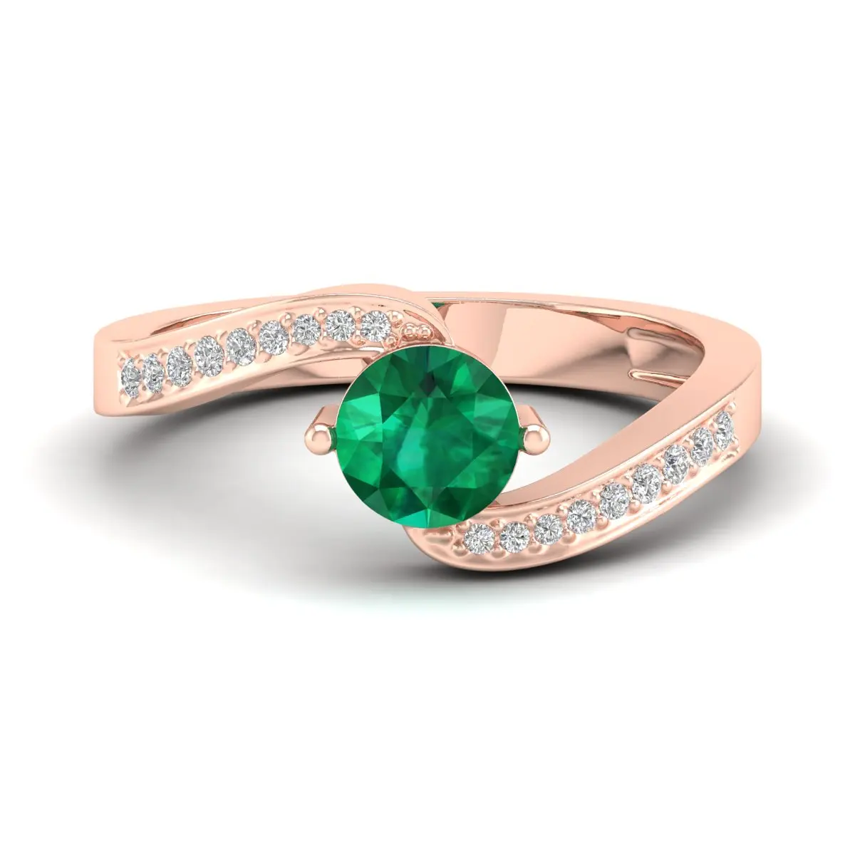 REYES Elegant Designs 14K White Gold Moissanite Engagement Rings with Green Emerald Gemstone Wedding Ring Women Fine Jewelry