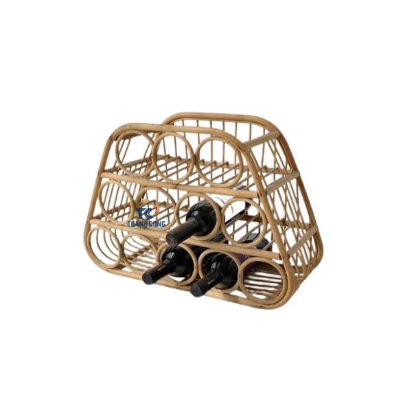 Vintage Style Rattan Wine Rack And Win Bottle Holder With Strap From Vietnam Handicraft