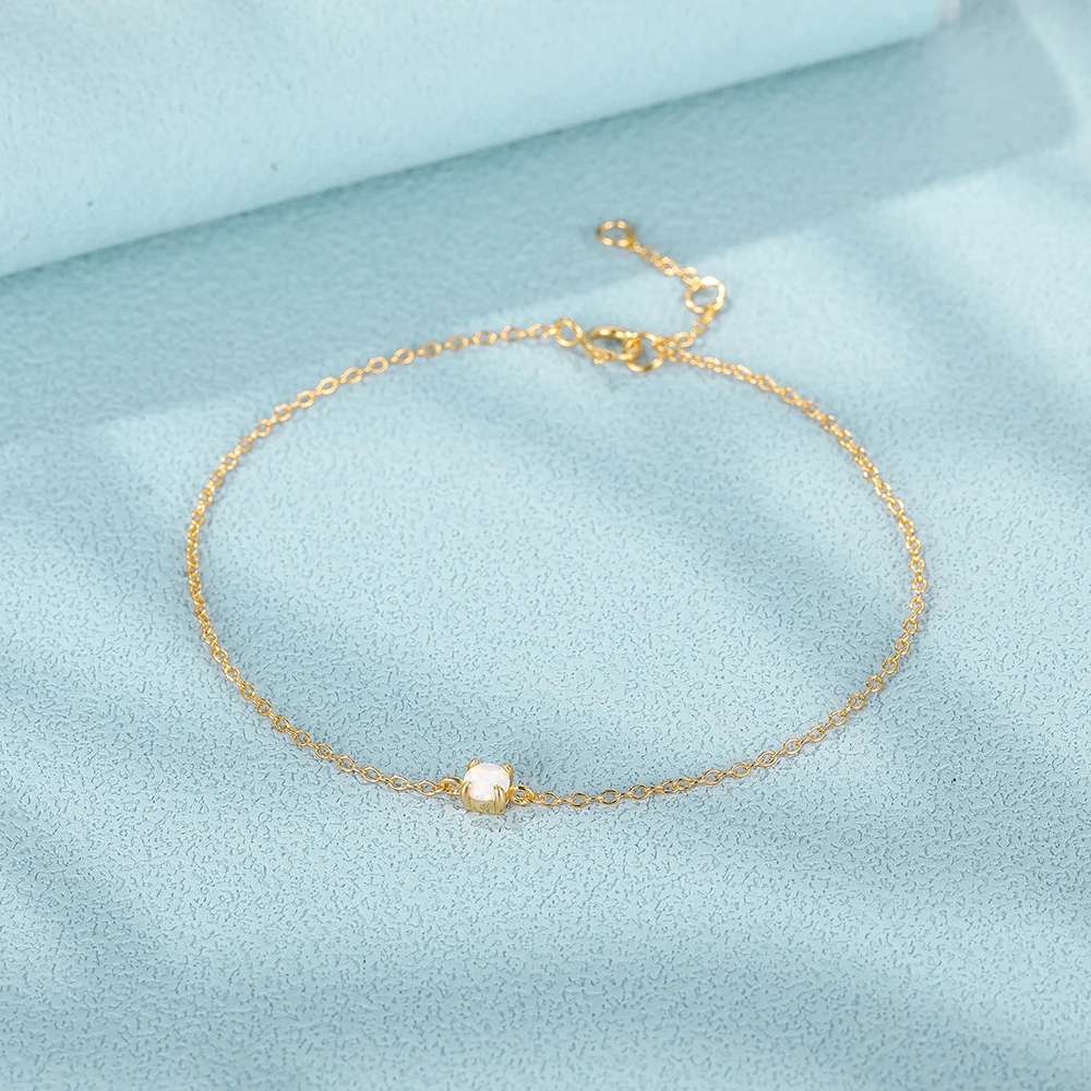 CANNER Simple S925 Sterling Silver Single Marquise Green Zircon Opal Stone Adjustable Bracelet For Women Jewelry 18K Gold