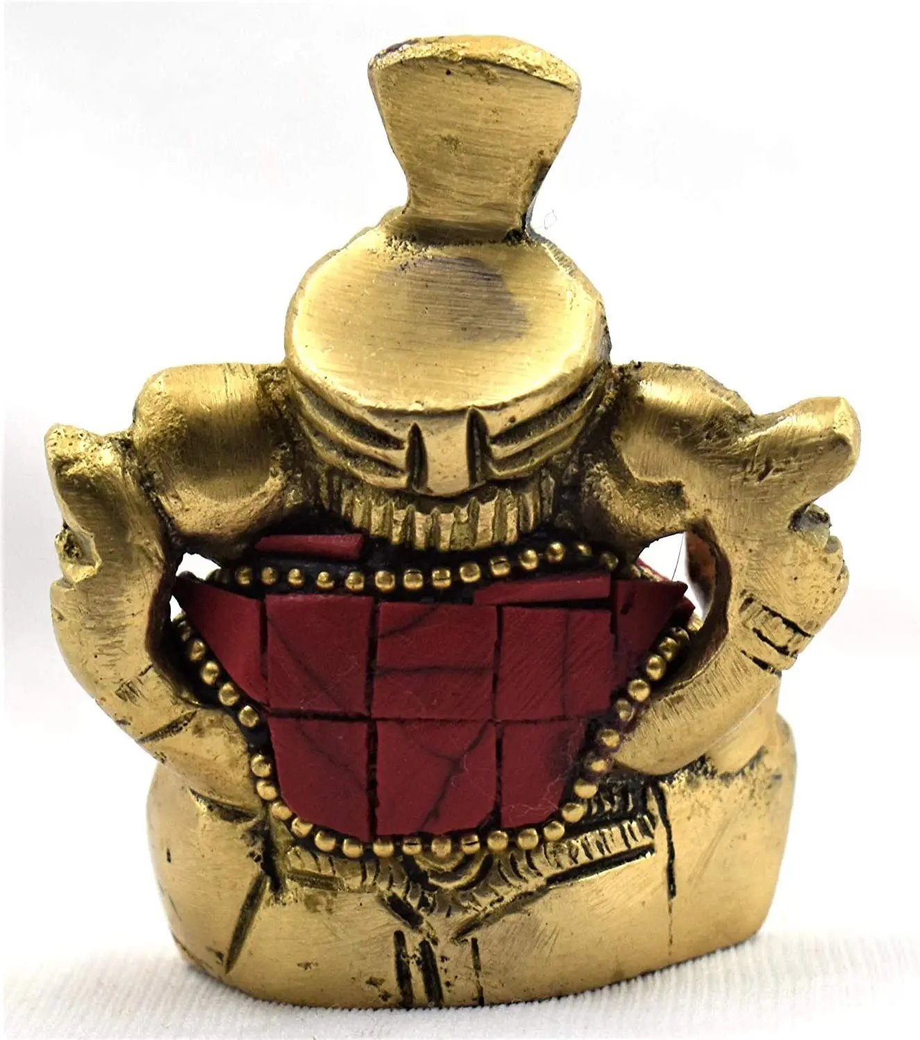 Ganesha Safa Pagdi with Antique Statue Red & Blue color Stones Lord Elephant face Brass Color