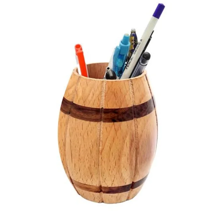 Attractive Designer Round Shape Natural Finished Pencils Cases For School Stationary Desk Organizer Mango Pencils Box Holders